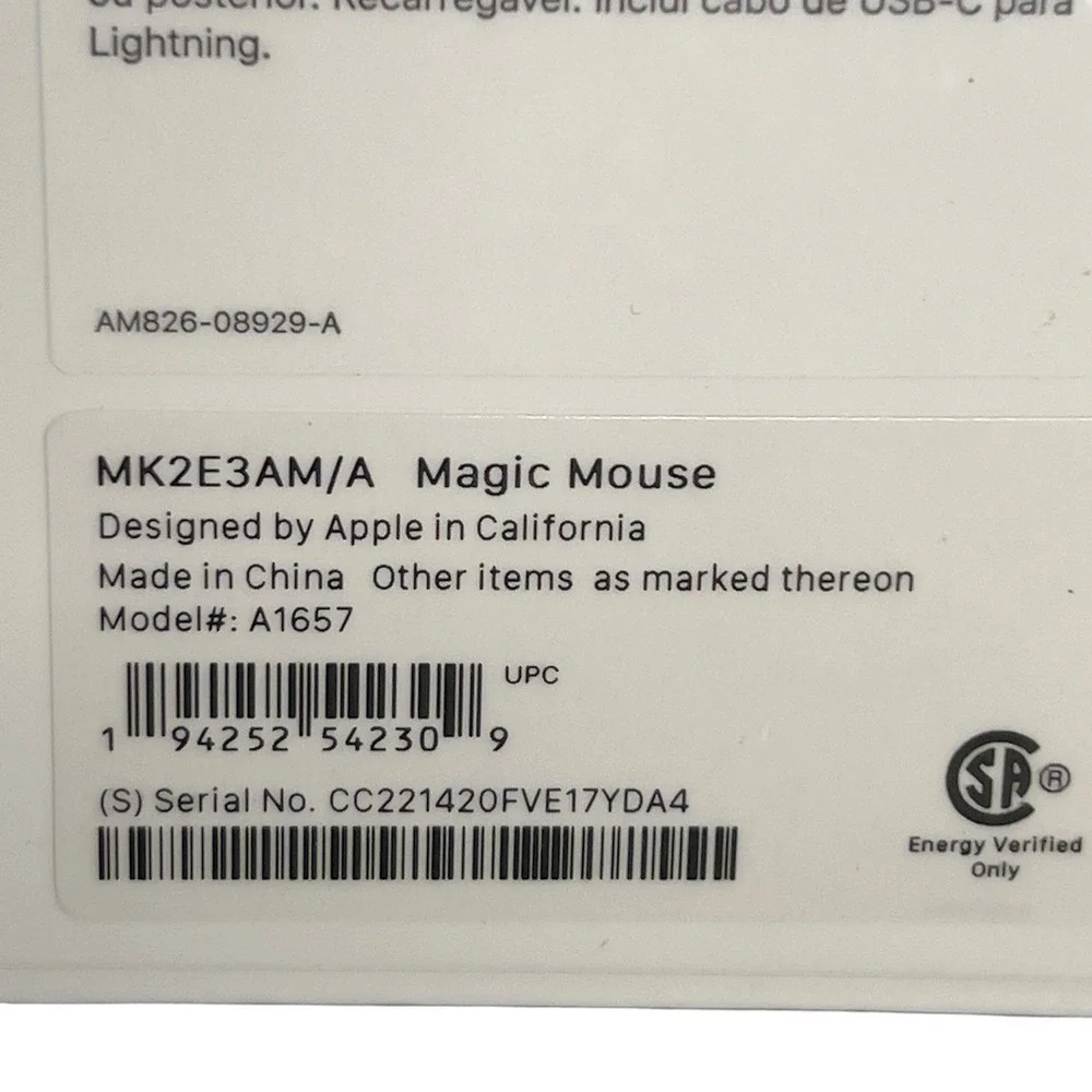 Apple Magic Mouse MK2E3AM/A Wireless Bluetooth Multi-Touch Mouse White Sealed